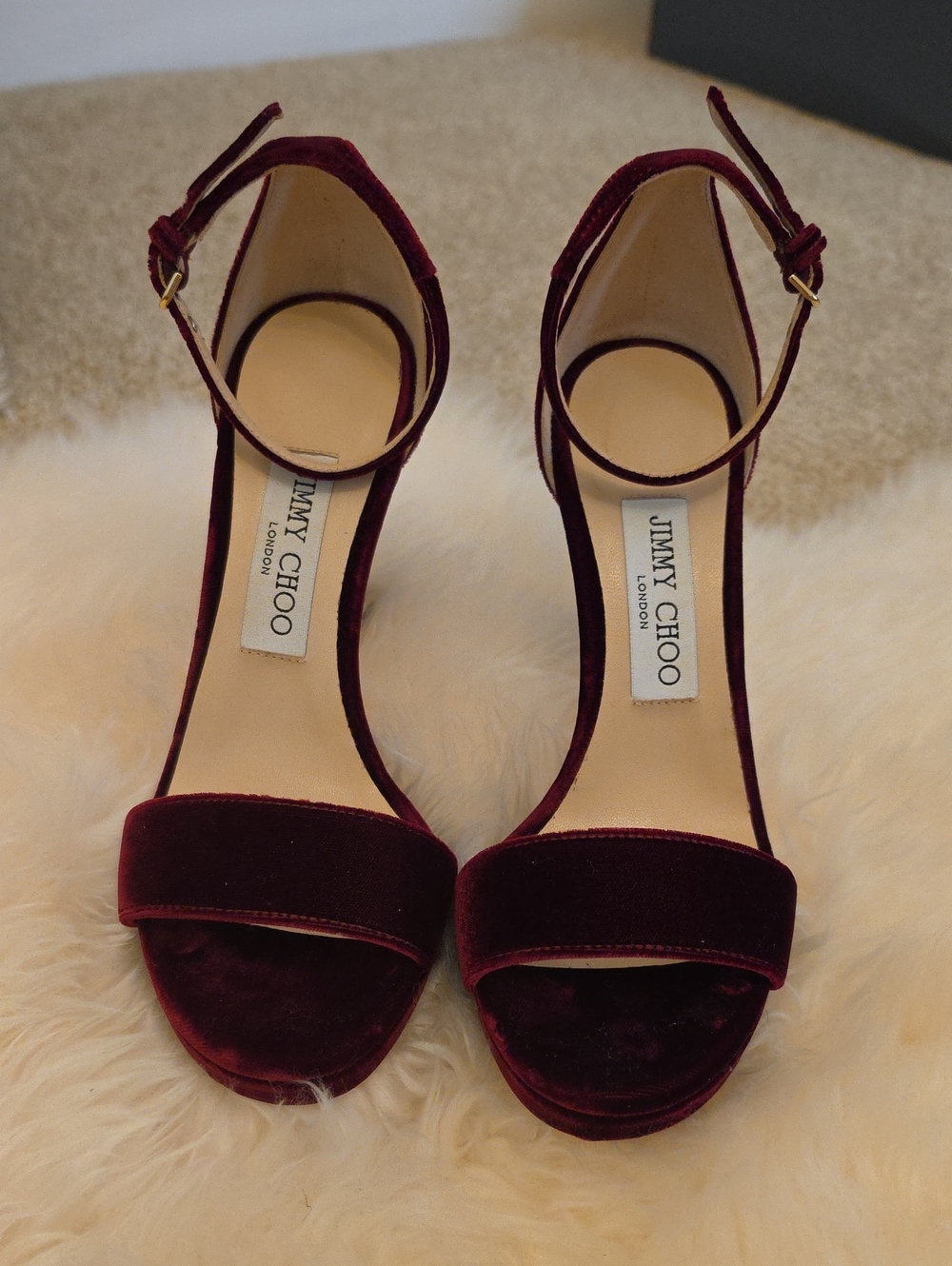 Jimmy Choo Burgundy Velvet Ankle-Strap Heels